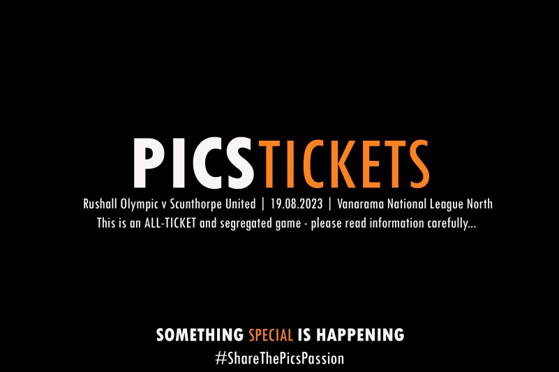 RUSHALL OLYMPIC FC, TICKETS SCUNTHORPE HOME GAME MADE ALL TICKET